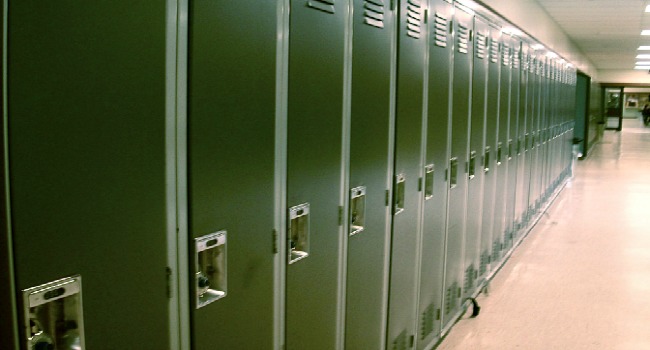 row of lockers in a school hallway